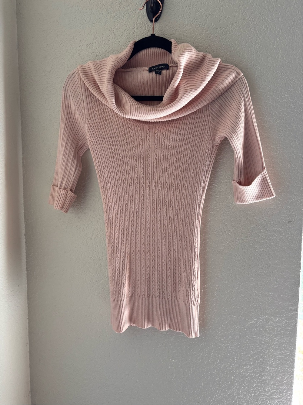 Vintage Bebe Pink Cowl Neck Ribbed Sweater